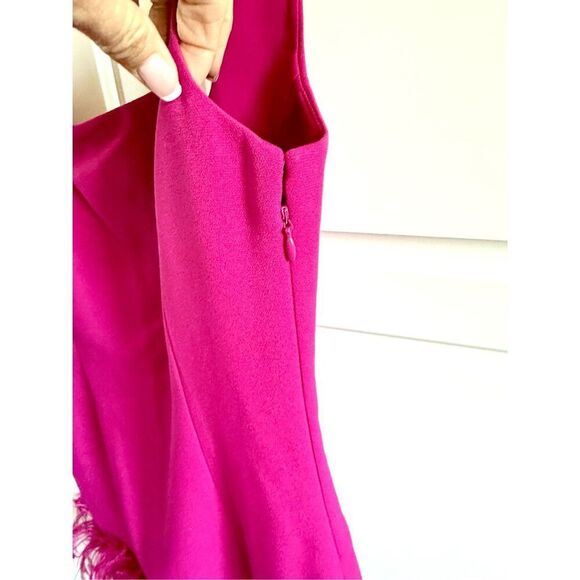 NWT Michael Kors Feather Trim Stretch Crepe Shift Dress in deep /fushia.  Size 6 - Picture 4 of 8